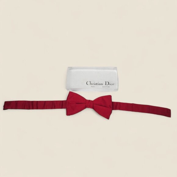 Rare Christian Dior Red Silk Bow Tie Paris Made in USA Adjustable BOXED VTG - Picture 7 of 15